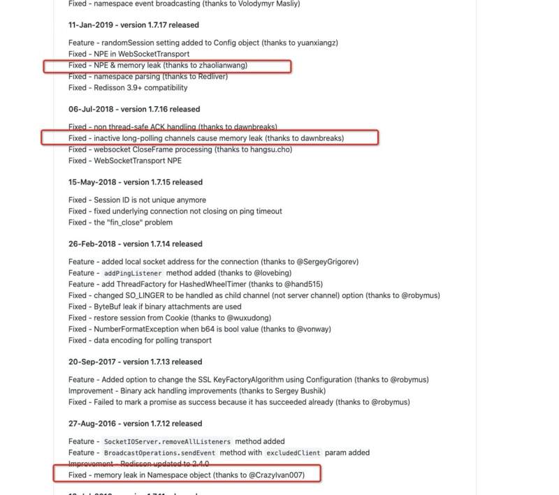 netty-socketio 框架修复内存泄漏相关问题列表 - 堆外内存泄漏排查 - HeapDump性能社区